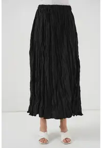 Fusta maxi texturata BigDart cu captuseala - neagra - poliester - Negru - Negru