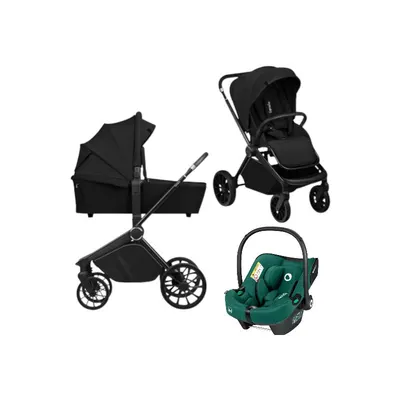 Carucior 3 in 1, Lionelo, Mika Plus, Cu scoica auto Verde testata ADAC, Reversibil, Cu sistem de ventilatie 3D, Cu accesorii, Pana la 22 kg, EN1888-1 EN1888-2 EN1466 ECE R129, Negru
