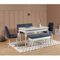 Set masa extensibila si scaune VINA, 5 piese, alb + albastru inchis, 165x80x75 cm