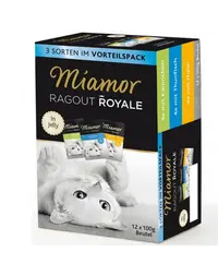 MIAMOR Ragout Royale Multibox 12 x 100 g hrana completa pentru pisici, cu iepure, ton si pui.