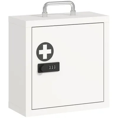HOMCOM Dulap pentru medicamente pentru montare pe perete cu încuietoare cu cifre, dulap pentru prim-ajutor în 2 niveluri din oțel inoxidabil, Alb | Aosom Romania