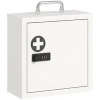 HOMCOM Dulap pentru medicamente pentru montare pe perete cu încuietoare cu cifre, dulap pentru prim-ajutor în 2 niveluri din oțel inoxidabil, Alb | Aosom Romania