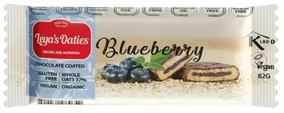 Baton de ovăz organic, ciocolată și afine, 82 g, Leya