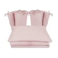 Lenjerie patut cu 4 piese, MimiNu, Pentru patut 120x60 cm, Cu doua protectii laterale, Cu volanase, Din bumbac certificat Oeko Tex Standard 100, Colectia Royal, Powder Pink