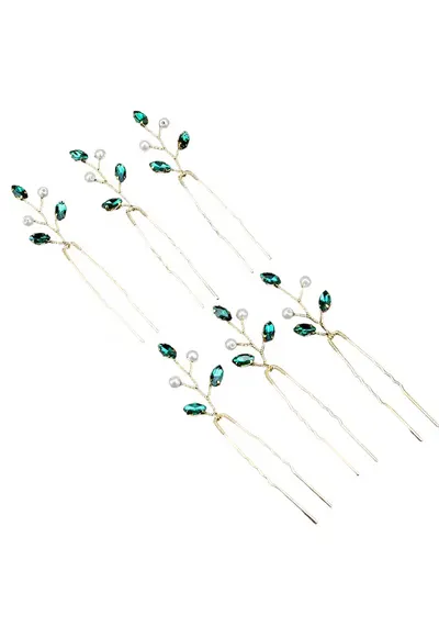 Set 6 accesorii de par - aurii - tip ac - cu pietre si perle - Karena C8