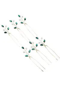Set 6 accesorii de par - aurii - tip ac - cu pietre si perle - Karena C8 -