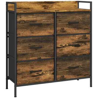 HOMCOM Comodă, corp de depozitare pentru dormitor 6 sertare țesătură nețesută cadru din oțel, 79 x 29 x 85 cm, efect lemn mahon | Aosom Romania