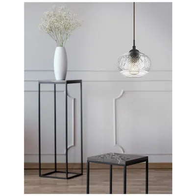 Lampa suspendata DEVON Sticla clara-Brown Metal Baza-Brown Fabric Wire LED E27 1x12W IP20 Fara bec