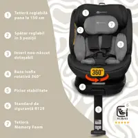 Scaun auto Appekids I-Size 40-150 cm Rear Facing 360 Pro Confort grey