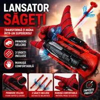 Lansator de Sageti, Manusa lui SpiderMan, din material textil cu lansator si trei sageti, pentru copii
