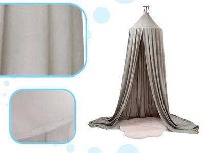Cort baldachin pentru copii, Ikonka, suspendat, multifunctional pentru patut copii loc de joaca, lungime 290 cm, diametru cadru 70 cm, Grey