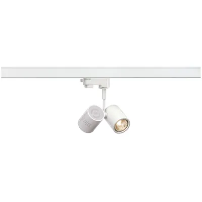 Iluminat decorativ pe sina, BIMA Melodii GU10, pata alba pentru 240V track 3 faze, cu doua capete, QPAR51, rotund, alb mat, max. 100W, inclusiv. adaptor 3 faze