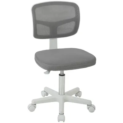 Vinsetto Scaun de birou ergonomic fără cotiere, fotoliu pivotant, spătar curbat din plasă și roți, Gri | Aosom Romania