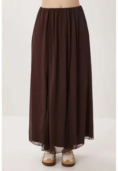 Fusta maxi Happiness Istanbul - talie inalta - maro inchis - 100% poliester