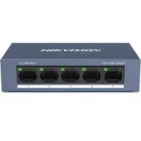 Switch Hikvision DS-3E0105-O: 5 × 10/100 Mbps RJ45 Port, tensiune alimentare 5 VDC, 1A., dimensiuni: 103.05 mm × 25.6 mm × 61.1