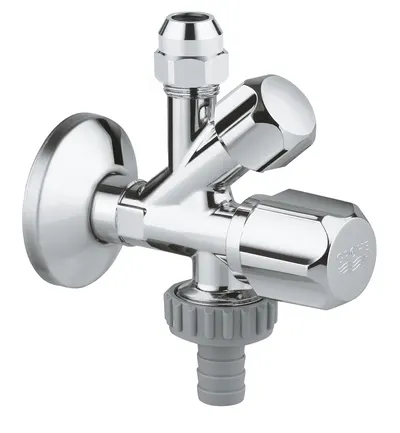 Robinet cu ventil Grohe, angle valve 1/2" x 3/8" x 3/4", crom, 2 iesiri, robinet individual pentru fiecare iesire