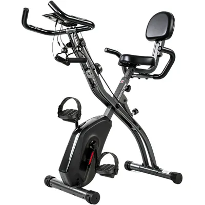 SPORTNOW Bicicletă hometrainer 3 în 1 pliabilă, silențioasă, ergometru recumbent cu monitor LCD, Bluetooth, senzor de ritm cardiac, bandă de rezistență | Aosom Romania