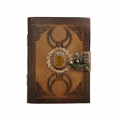 Jurnal vintage, 17.5x12.5cm, piele naturala, piatra galbena, Krashell