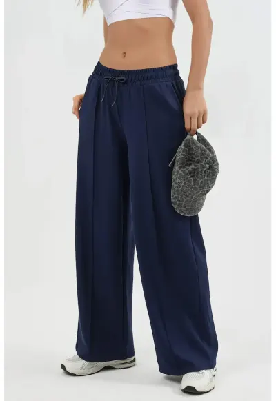 Pantaloni dama - talie elastica - bleumarin - textil - Bleumarin