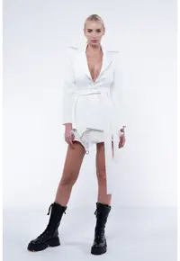 Fusta mini cu volane din matase si inele metalice White