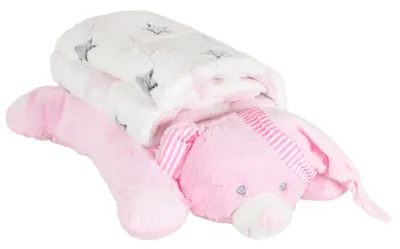 Pătură pentru bebeluși cu pernă Cangaroo - Sleepy Bear, 90 х 75 cm, roz