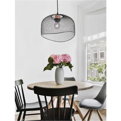 Lampa suspendata LYRON Mat Negru Metal Natural Lemn LED E27 1x12 Wat 230 Volt IP20 Fara bec