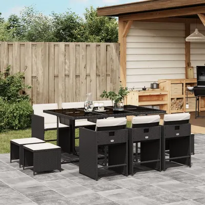 Gossi set mobilier de exterior cu perne, 11 piese, negru, poliratan