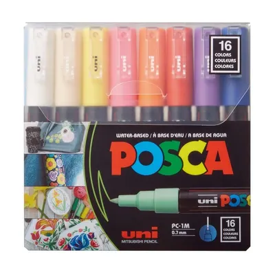 Set 16 markere cu vopsea Posca PC-1M varf subtire 0.7mm