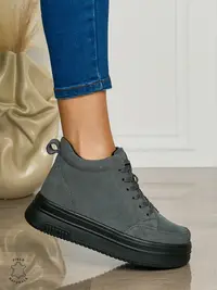 Ghete casual din piele naturală cu talpa solida CRL1510 DKGRI