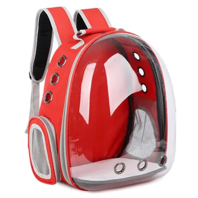 Rucsac Pentru Transport Pisici, Rosu, Transparent, 31x42x28 cm