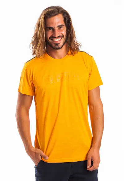 Tricou cu decolteu la baza gatului si imprimeu logo Tech - Portocaliu