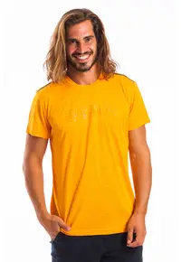 Tricou cu decolteu la baza gatului si imprimeu logo Tech - Portocaliu