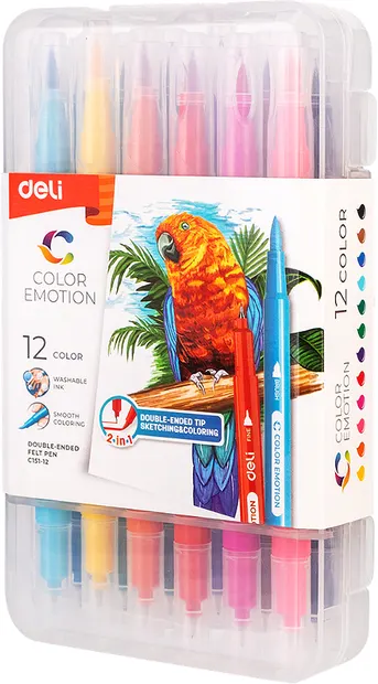 Carioci Deli Color Emotion - EC151-12, 12 culori, cu doua varfuri