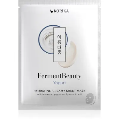 KORIKA FermentBeauty Hydrating Face Sheet Mask with Fermented Yogurt and Hyaluronic Acid mască facială de pânză cu efect hidratant, cu iaurt fermentat și acid hialuronic 23 g