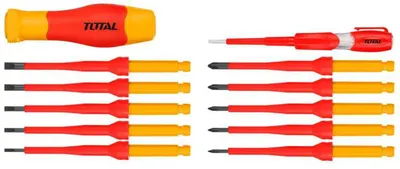 Set suport pentru șurubelniță cu biți și contor de fază TOTAL - Industrial, 12 piese