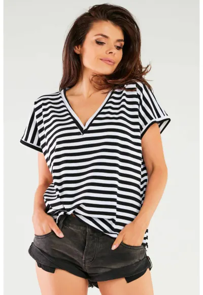 Bluza dama - Bumbac/Lycra - Alb/Negru