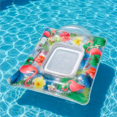 Saltea Gonflabila 110x100cm, Tip Scaun cu Spătar și Plasă, Model Tropical, pentru Piscină, PVC