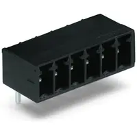 THT male header; 0.8 x 0.8 mm solder pin; angled; Pin spacing 3.5 mm; 5-pole; black