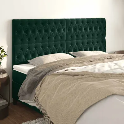 vidaXL Tăblie de pat verde închis 180x7x118/128 cm catifea
