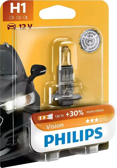 Bec auto Philips - H1, Vision +30% more light, 12V, 55W, P14.5s