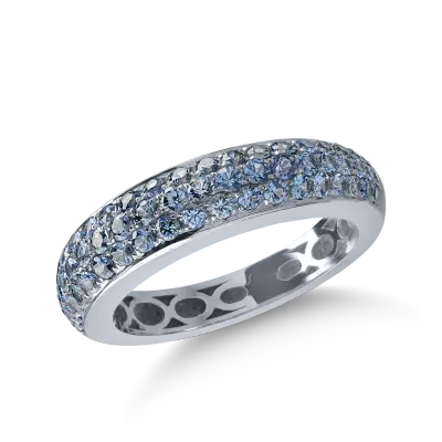 Inel semi eternity din aur alb cu safire albastre de 1.13ct
