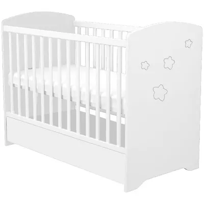 Patut copii din lemn cu sertar Matei 120x60 cm alb cu stelute