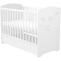 Patut copii din lemn cu sertar Matei 120x60 cm alb cu stelute