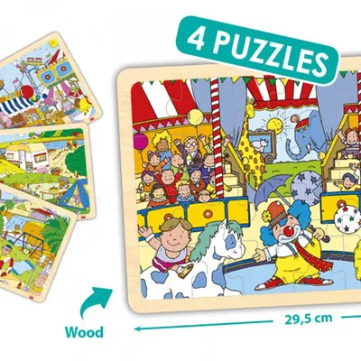 Set de 4 puzzle-uri din lemn