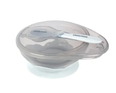 Set castron cu ventuza si lingurita KikkaBoo Blue,capacitate 250ml,fara bpa,compartiment pentru lingurita