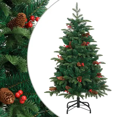 vidaXL Pom Crăciun artificial cu balamale, conuri, fructe roșii 150 cm