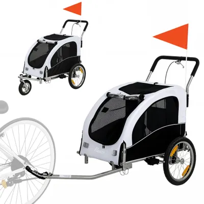 PawHut Remorcă 2-în-1 pentru bicicletă & jogging, cărucior pliabil pentru câini mici & medii până la 20 kg, Alb | Aosom Romania