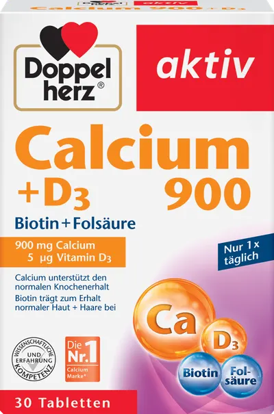 Calciu 900mg + D3 + Biotina + Acid folic Aktiv, 30 comprimate, Doppelherz