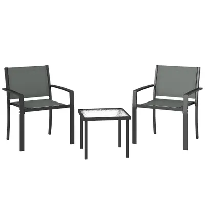 Outsunny Set masă și scaune pentru terasă exterior 3 piese cu 2 scaune din Textilene, masă din sticlă securizată, gri deschis | Aosom Romania