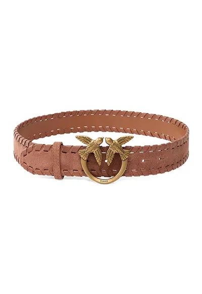 Curea de piele intoarsa cu catarama cu logo - Maro cognac